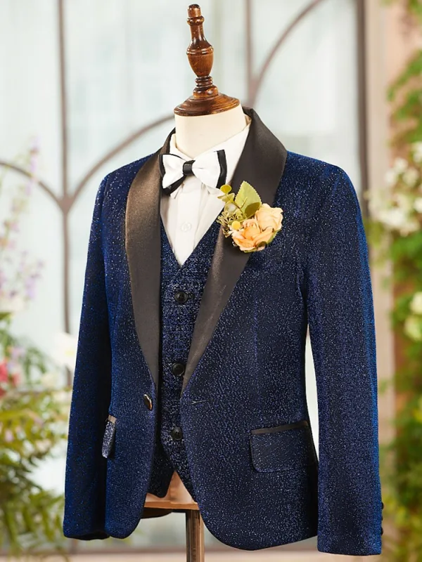 Fall Winter Navy Blue Long Sleeve 6-piece Boys Wedding Suits 2025 Body Jewellery Coat Pants Shirt Tie Vest