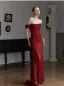Evening Dresses Formal Dresses Evening Dresses  Burgundy Crossed Straps Backless Glitter Split Front Sweep Train Polyester Off-The-Shoulder Fall Spring Summer Evening Party Short Sleeve Trumpet / Mermaid