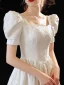 Vintage / Retro Ivory Satin Homecoming Graduation Dresses Prom Dresses 2023 A-Line / Princess Square Neckline Pearl Short Sleeve Backless Floor-Length / Long Formal Dresses
