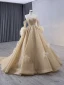 Luxury / Gorgeous Champagne Handmade  Beading Sequins Tassel Prom Dresses 2024 Ball Gown Strapless Short Sleeve Backless Court Train Prom Formal Dresses