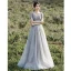 Chic / Belle Gris Robe De Bal 2022 Princesse V-Cou Perlage Paillettes Manches Courtes Dos Nu Longue Promo Robe De Ceremonie