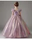 Sparkly Lilac Pearl Sequins Birthday Ball Gown Flower Girl Dresses 2024 Scoop Neck Short Sleeve Floor-Length / Long