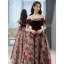 Elegant Burgundy Printing Prom Dresses 2023 A-Line / Princess Off-The-Shoulder Sleeveless Backless Tea-length Prom Formal Dresses
