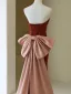 Vintage / Retro Burgundy Satin Evening Dresses 2023 Trumpet / Mermaid Strapless Sleeveless Backless Bow Floor-Length / Long Prom Formal Dresses