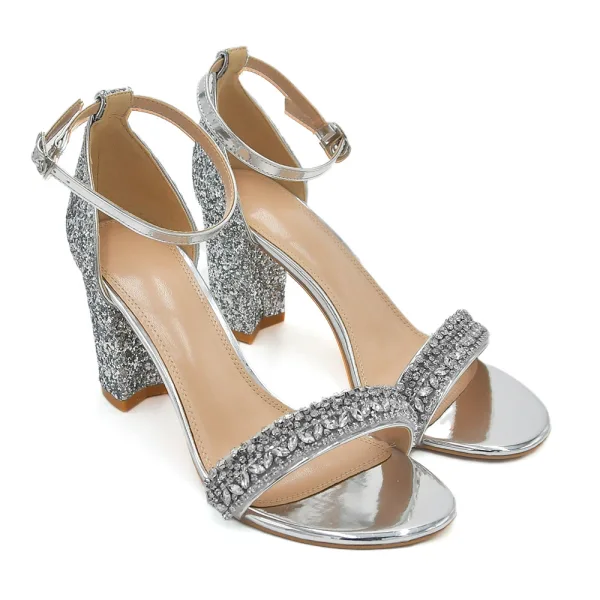 Seksowne Błyszczące Srebrny Rhinestone Cekiny Buty Ślubne 2023 8 cm Grubym Obcasie Z Paskiem Peep Toe Ślub Sandały Wysokie Obcasy