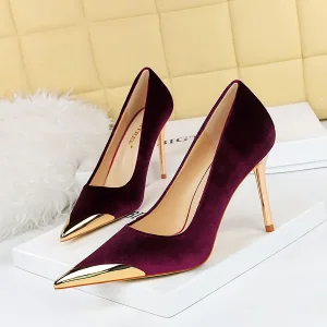Fashion Burgundy Evening Party Suede Pumps 2023 10 Cm Stiletto Heels Pointed Toe Pumps High Heels