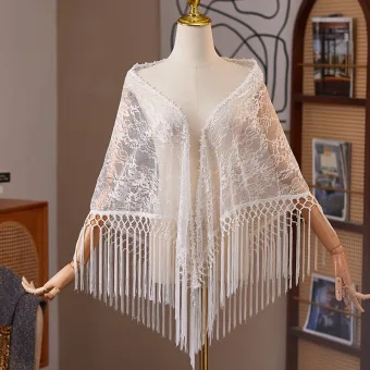 Vintage Retro White Knitting Lace Flower Prom Shawl 2025