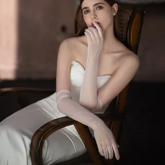 Vintage Retro Modest Simple White Tulle Wedding Bridal Gloves 2025