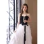 Fashion Black Ruffle Prom Dresses 2022 A-Line / Princess Strapless Lace Flower Sleeveless Backless Bow Sash Floor-Length / Long Formal Dresses