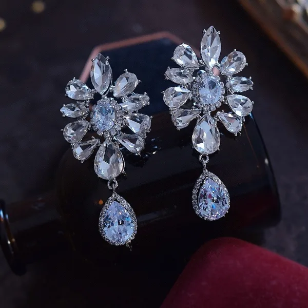 Sparkly Silver Rhinestone Zircon Alloy Wedding Earrings Necklace Accessories 2025