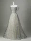 Scintillantes Gris Faux Diamant Paillettes Robe De Soirée 2026 Princesse De l'épaule Manches Courtes Dos Nu Longue Robe De Ceremonie