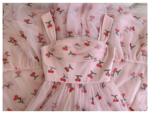 Korsage Kirsche Pearl Rosa Rüschen Tülle Ballkleider 2026 A Linie Schnürung Wadenlang Ärmellos