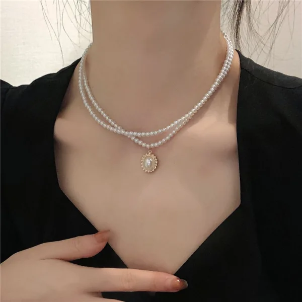 Vintage Hvit Perle Rhinestone Gateklær Halskjeder Tilbehør 2023