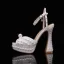 Fashion White Pearl Wedding Shoes 2024 Ankle Strap 12 cm Thick Heels Open / Peep Toe Wedding Sandals High Heels