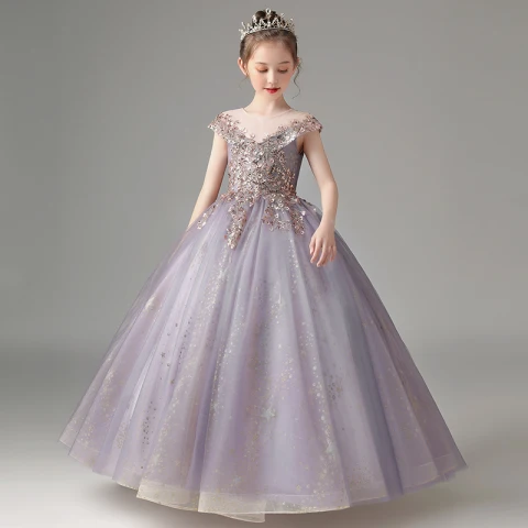 Chic / Beautiful Lavender Beading Sequins Birthday Flower Girl Dresses 2022 Ball Gown Scoop Neck Sleeveless Backless Floor-Length / Long Flower Girl Dresses