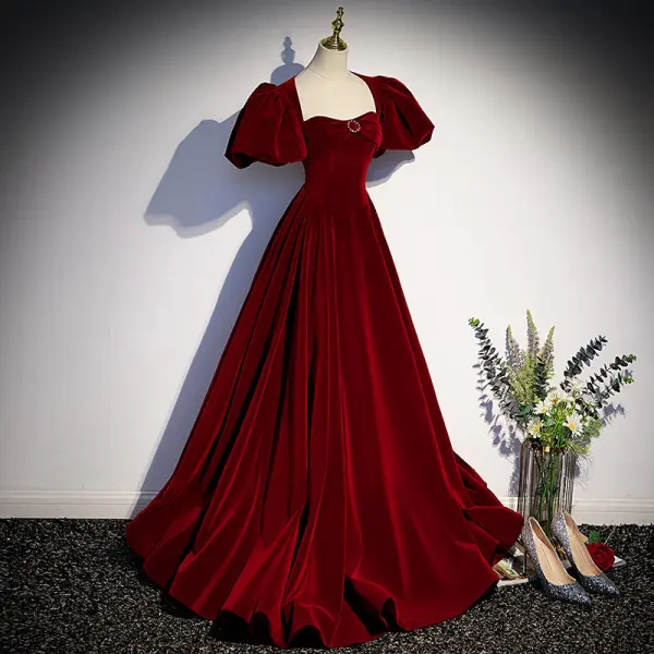 Classy Burgundy Suede Prom Dresses 2022 A-Line / Princess Square ...