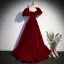 Classy Burgundy Suede Prom Dresses 2022 A-Line / Princess Square Neckline Rhinestone Puffy Short Sleeve Backless Floor-Length / Long Prom Formal Dresses