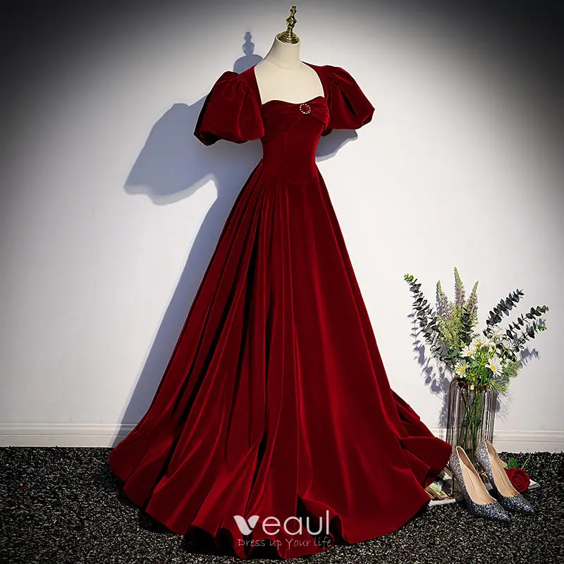 Lovely Puff Sleeves Prom Dresses, 2020 Newest Velvet A-line Prom Dresses Lovely Puff Sleeves Prom Dresses, 2020 Newest Velvet A-line Prom Dresses