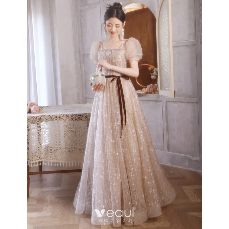 Square Beading Sequin Champagne Long Sleeve Prom Dress Square Beading Sequin Champagne Long Sleeve Prom Dress