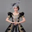 Vintage / Retro Medieval Black Beading Sequins Lace Flower Prom Dresses 2022 Ball Gown U-Neck Puffy Short Sleeve Floor-Length / Long Formal Dresses