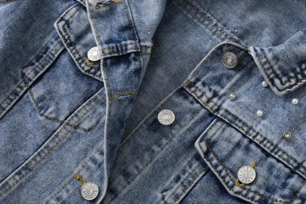 Women Beading Rhinestone Pearl Denim Sky Blue Coats & Jackets Cotton Loose Lapel Street Wear Fall Winter Long Sleeve Tops