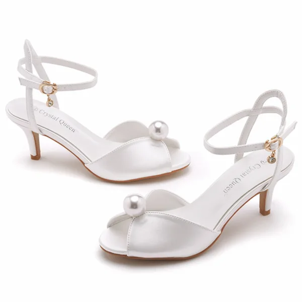 Simple Blanche Promo Satin Perle Sandales Femme 2023 Bride Cheville 6 cm Talons Aiguilles Peep Toes / Bout Ouvert Sandales Talons Hauts