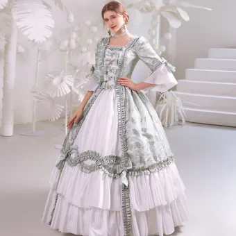 Barock Medeltida Sage Grön Balklänningar 2022 Balklänning Fyrkantig Ringning Bell Ärmar Halterneck Rhinestone Pärla Rosett Långa Formella Klänningar