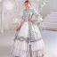 Baroque Medieval Sage Green Prom Dresses 2022 Ball Gown Square Neckline Bell sleeves Backless Rhinestone Pearl Bow Floor-Length / Long Formal Dresses
