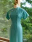 Vintage / Retro Chinese style Jade Green Floor-Length / Long Cheongsam 2024 Trumpet / Mermaid High Neck Short Sleeve