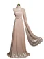 Chic / Beautiful Blushing Pink Pearl Rhinestone Prom Dresses 2024 A-Line / Princess One-Shoulder Sleeveless Backless Floor-Length / Long Prom Formal Dresses