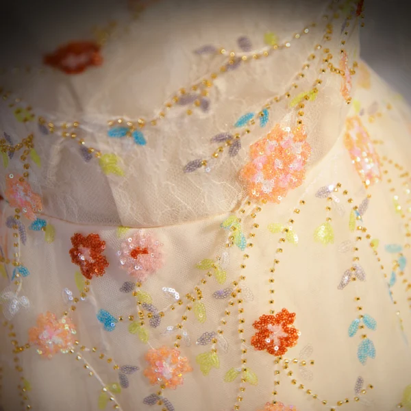 Fée Des Fleurs Jonquille Paillettes Fleur Robe De Bal 2023 Princesse Encolure Carrée Manches Courtes Dos Nu Longue Robe De Ceremonie