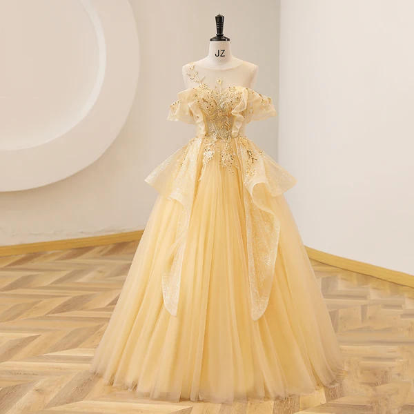 worst dressed at the golden globes A Line Spaghetti Straps Yellow Long Prom Dresses, Yellow Long Formal E –  jbydress