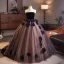 Elegant Quinceañera Black Appliques Prom Dresses 2025 Ball Gown Strapless Sleeveless Backless Floor-Length / Long Prom Formal Dresses