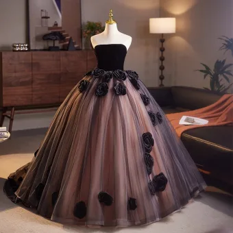 Elegante Quinceañera Schwarz Applikationen Ballkleider 2025 Ballkleid Bandeau Ärmellos Rückenfreies Lange Ball Festliche Kleider