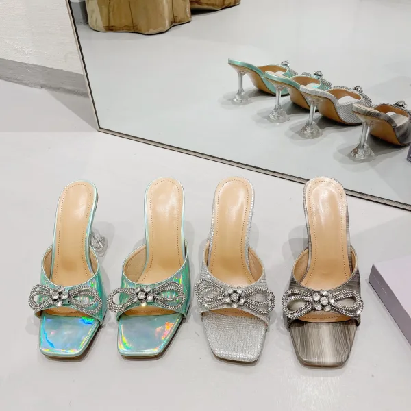 Chic / Beautiful Mint Green Street Wear Summer Rhinestone Bow Womens Sandals 2022 9 cm Stiletto Heels Open / Peep Toe Sandals High Heels