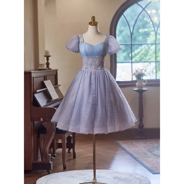 Short Lavender Graduation Dresses Teens Homecoming Dresses Short Tulle  Spaghetti Straps Prom