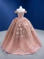 High-end Champagne Pearl Appliques Sequins Prom Dresses 2022 Ball Gown Off-The-Shoulder Short Sleeve Backless Floor-Length / Long Formal Dresses