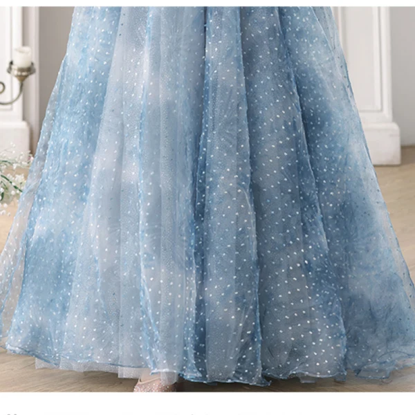 Mode Meeresblau Perle Schmetterling Geflecktes Ballkleider 2023 A Linie Rüschen Off Shoulder Kurze Ärmel Rückenfreies Lange Ball Festliche Kleider