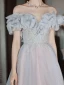 Chic / Belle Gris Paillettes Robe De Bal 2022 Princesse De l'épaule Volants Manches Courtes Dos Nu Longue Promo Robe De Ceremonie