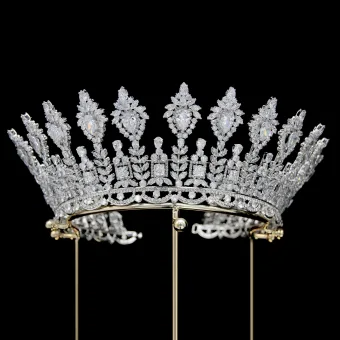 High End Silver Rhinestone Zircon Wedding Crown 2024 Bridal Hair Accessories