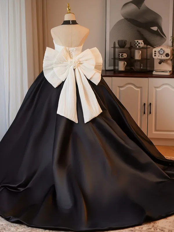 Audrey Hepburn Style Black Bow Prom Dresses 2024 Ball Gown Strapless Sleeveless Backless Audrey Hepburn Style Black Bow Prom Dresses 2024 Ball Gown Strapless Sleeveless Backless