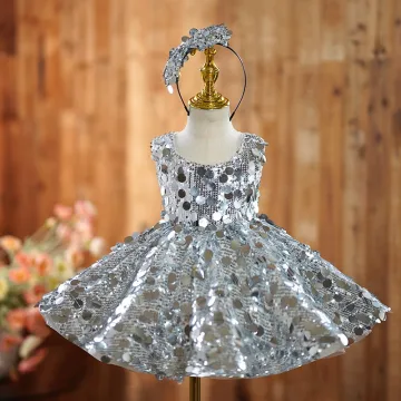 Sparkly Silver Short Sequins Birthday Flower Girl Dresses 2024 Ball Gown Scoop Neck Sleeveless