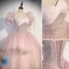 Charmant Rougissant Rose Perlage Paillettes Robe De Bal 2023 Robe Boule Encolure Carrée Manches Courtes Dos Nu Longue Promo Robe De Ceremonie