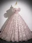 Bling Bling Rougissant Rose Paillettes Robe Boule Robe De Bal 2024 De l'épaule Manches Courtes Dos Nu Longue Promo Robe De Ceremonie