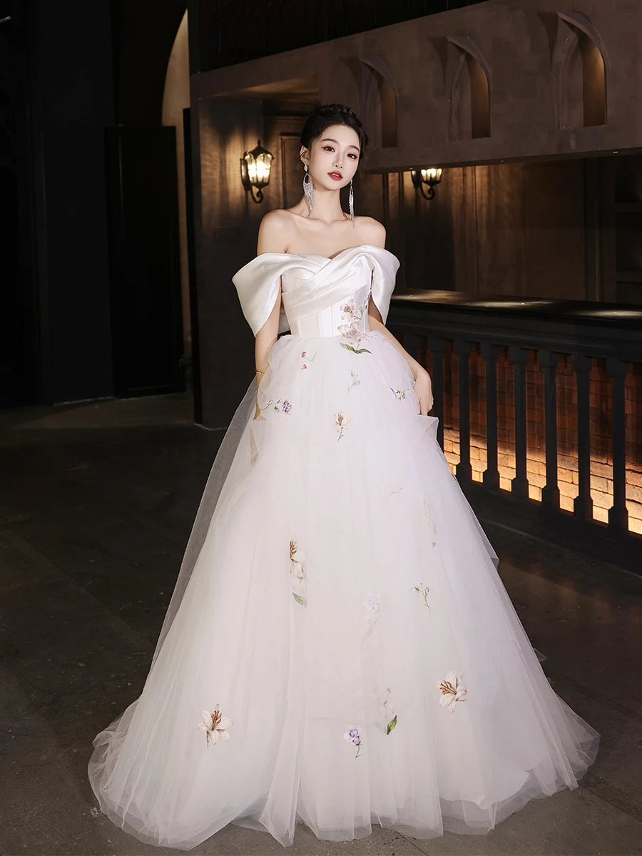 chinese dress ladies Sequin Multi Beaded 3/4 Off The Shoulder Sweetheart 2024 A-Line Bridal –  WenLeeBridal main image 1