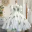 Vintage / Originale Ivoire Satin Anniversaire Paillettes Impression Robe Ceremonie Fille 2022 Robe Boule Encolure Dégagée Gonflée Manches Courtes Dos Nu Longue Robe Ceremonie Fille