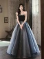 Chic / Beautiful Black Rhinestone Prom Dresses 2024 Ball Gown Strapless Sleeveless Backless Floor-Length / Long Prom Formal Dresses