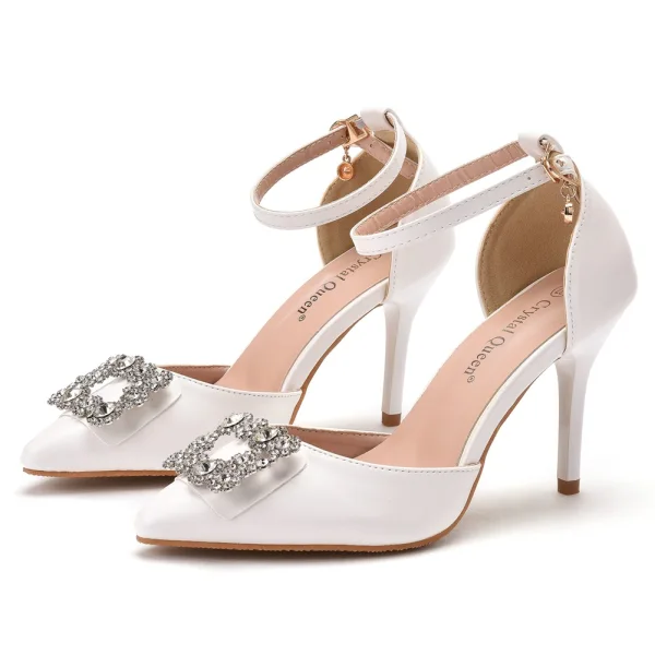 Elegant White Rhinestone Wedding Shoes High Heels 2022 9 cm Stiletto Heels Pointed Toe Wedding Shoes