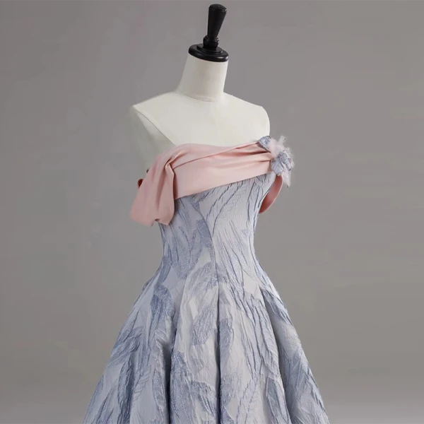 Charming Fashion Sky Blue Prom Dresses 2022 A-Line / Princess Strapless Sleeveless Backless Floor-Length / Long Prom Formal Dresses