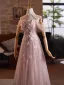 Flower Fairy Blushing Pink Beading Sequins Butterfly Appliques Prom Dresses 2025 A-Line / Princess High Neck Sleeveless Backless Floor-Length / Long Formal Dresses